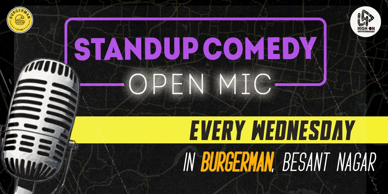 Stand-Up Comedy Open Mic at BurgerMan Besant Nagar – Every Wednesday | ₹99 Audience Pass